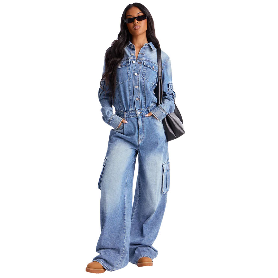 Long sleeved multi pocket wide leg pants - Image 3