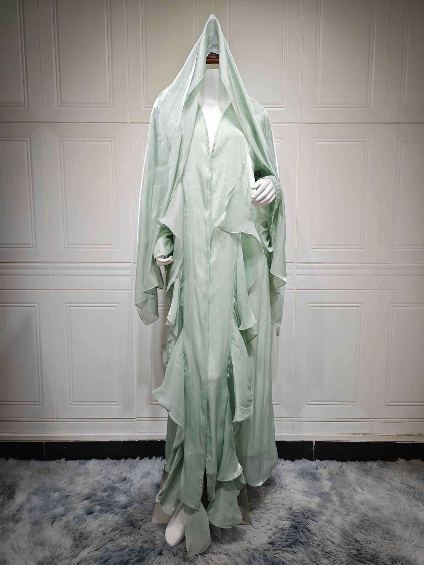Women's Scarf Long Dress Set with Solid Color Open Front Jacket - Image 7