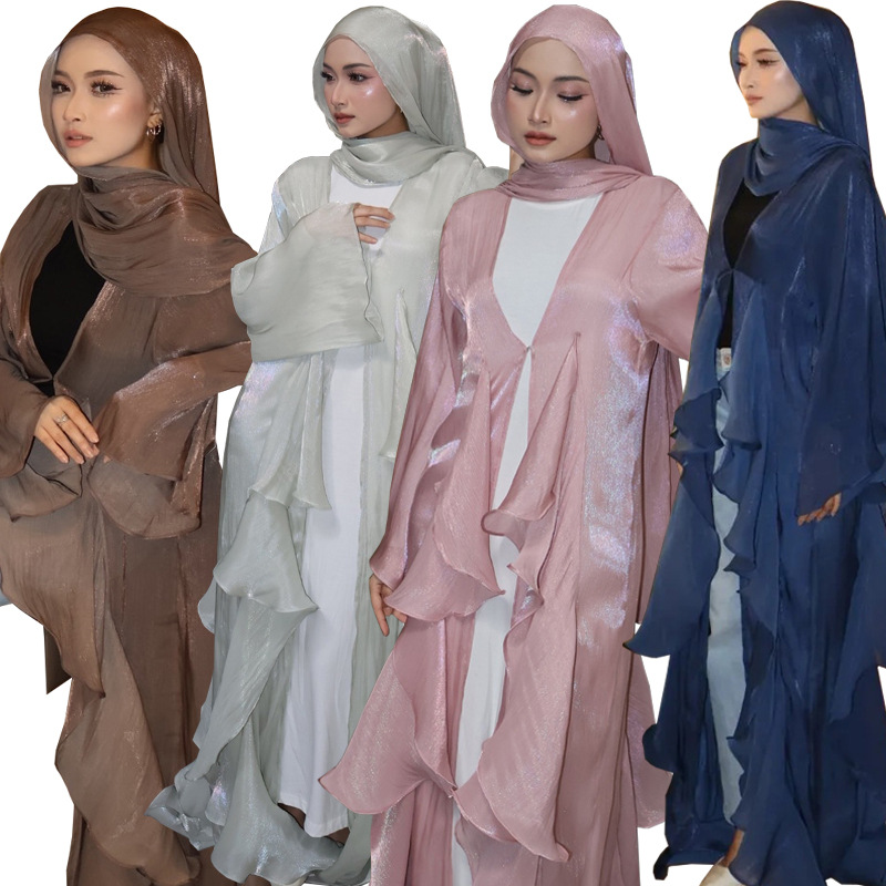Women's Scarf Long Dress Set with Solid Color Open Front Jacket - Image 2