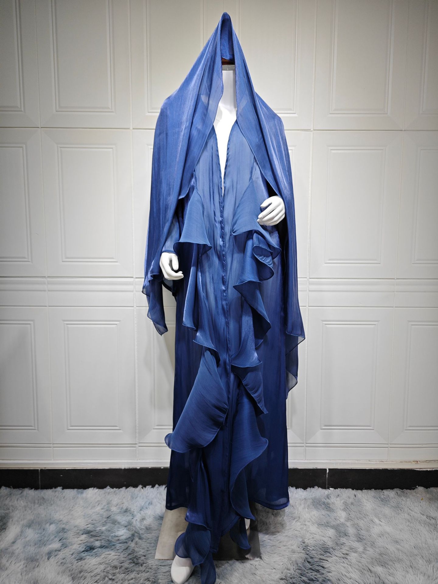 Women's Scarf Long Dress Set with Solid Color Open Front Jacket - Image 8