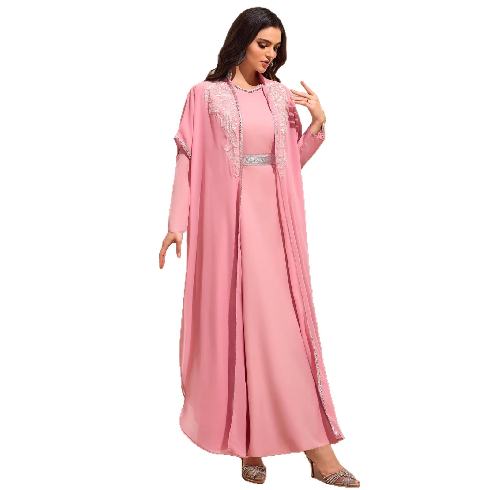 Nail bead sequin embroidered long skirt