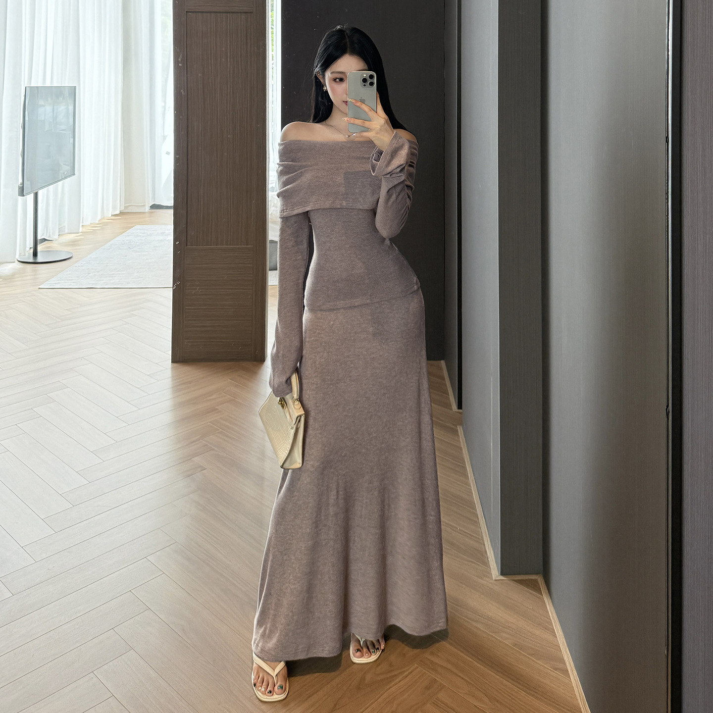 One shoulder knitted suit women's autumn and - Image 6