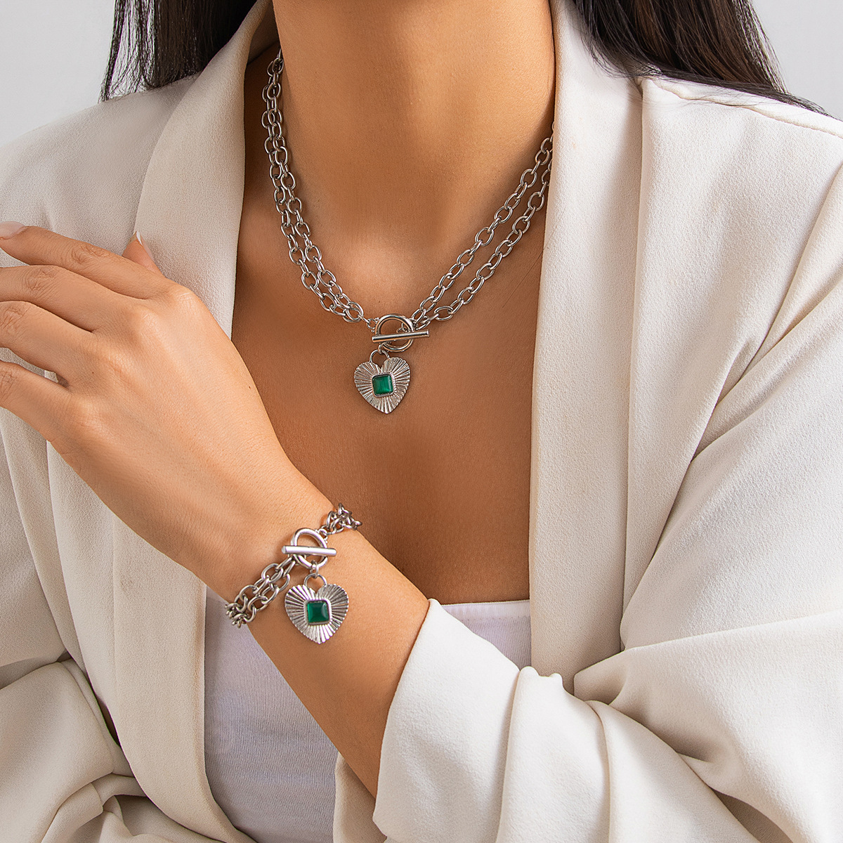 Heart Pendant Crystal Necklace - Image 3