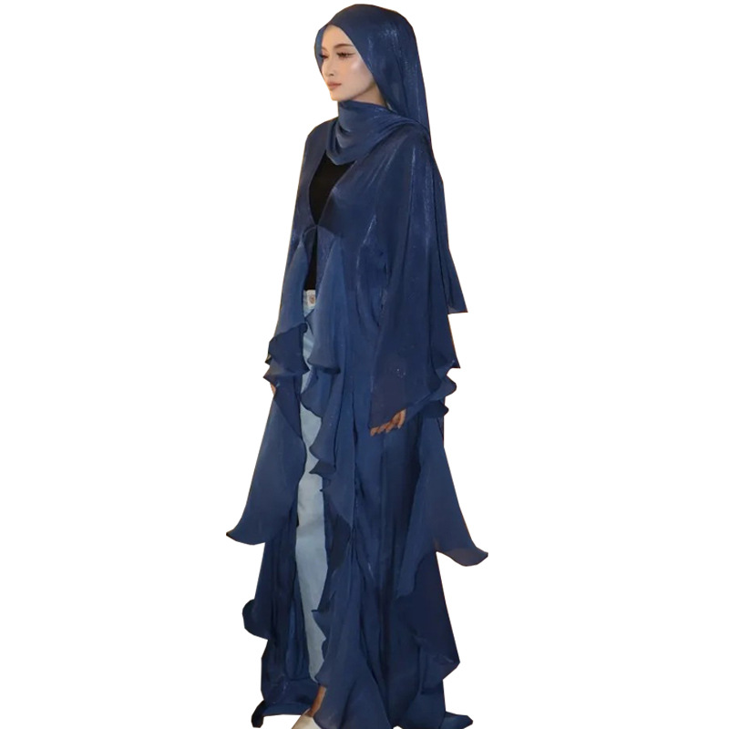 Women's Scarf Long Dress Set with Solid Color Open Front Jacket