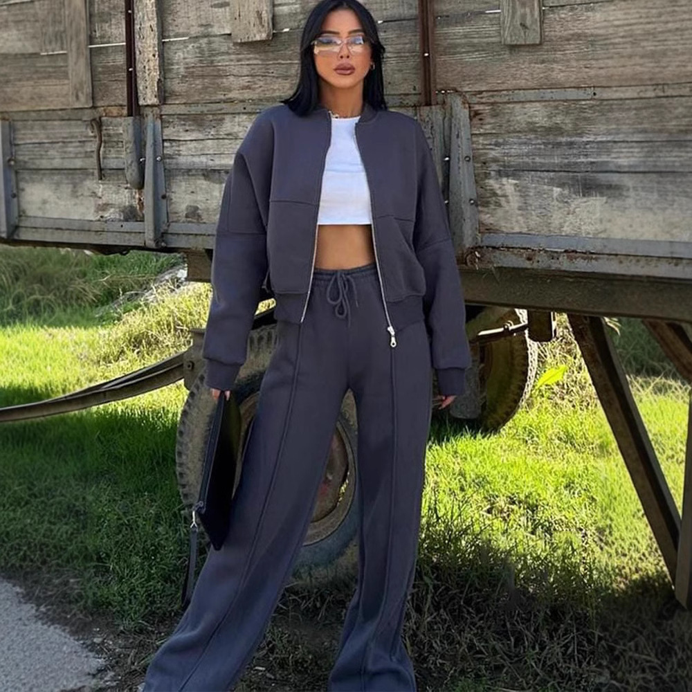 Casual Two-Piece Set Women's Autumn/Winter Cardigan Sporty Streetwear Long Sleeve Jacket and Pants Outfit - Image 2