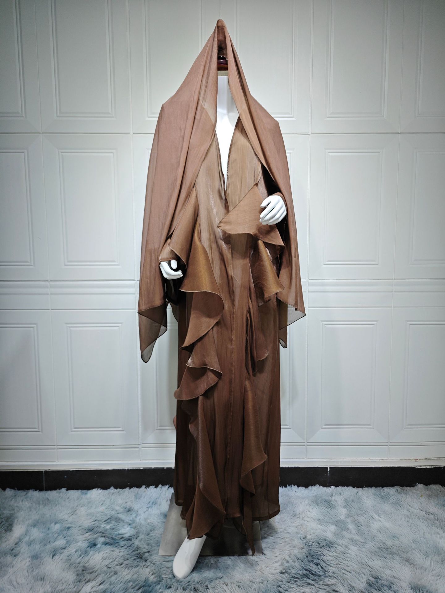 Women's Scarf Long Dress Set with Solid Color Open Front Jacket - Image 6