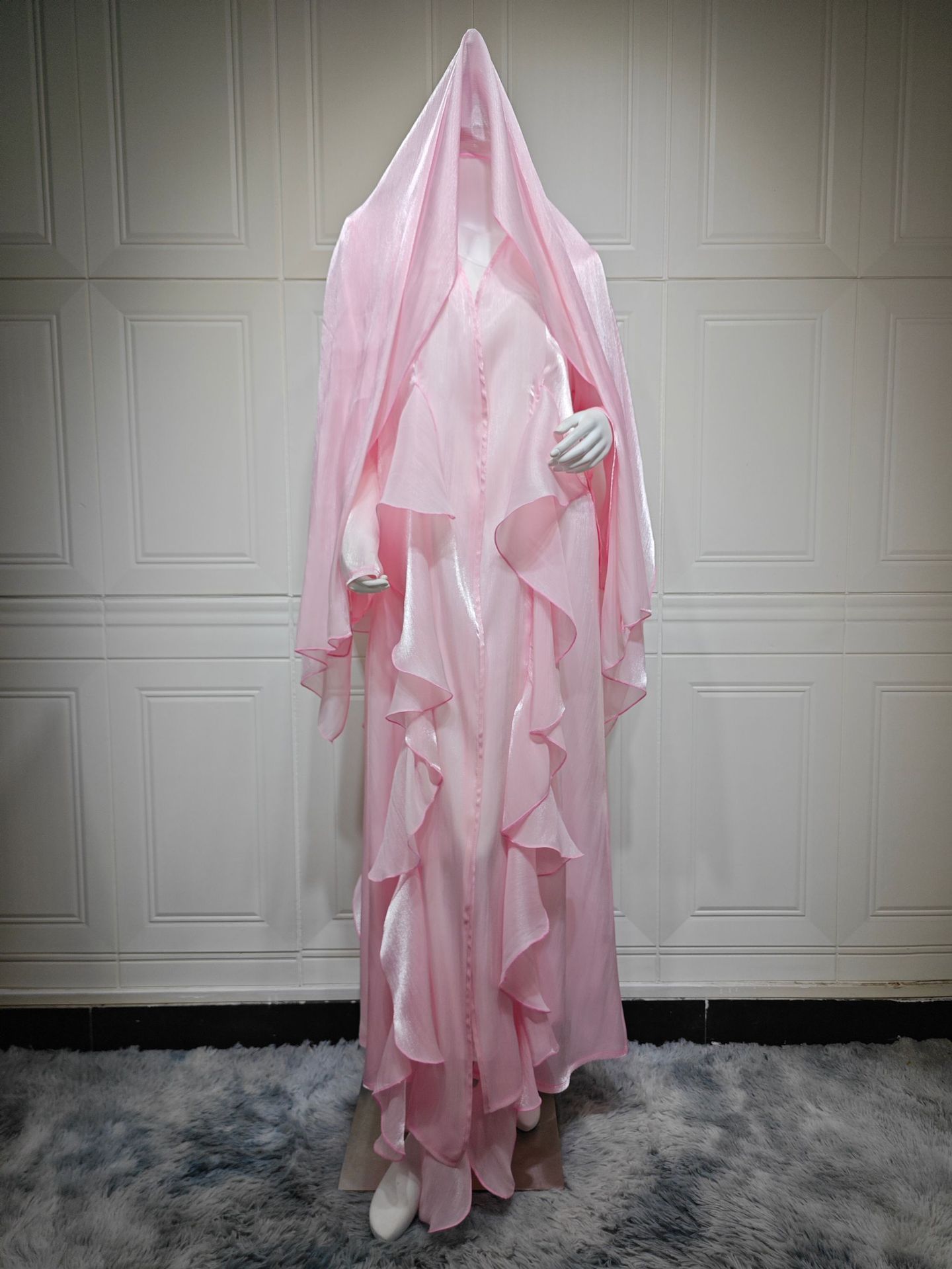 Women's Scarf Long Dress Set with Solid Color Open Front Jacket - Image 9
