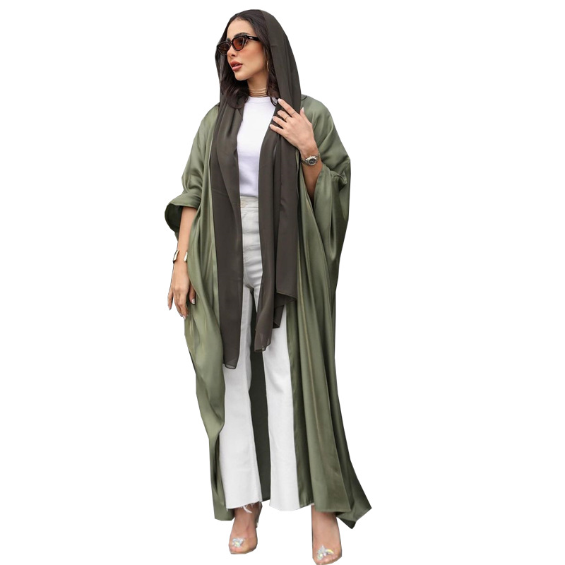 Open Front Batwing Sleeve Robe Women's Solid Color Minimalist Outerwear Elegant Style