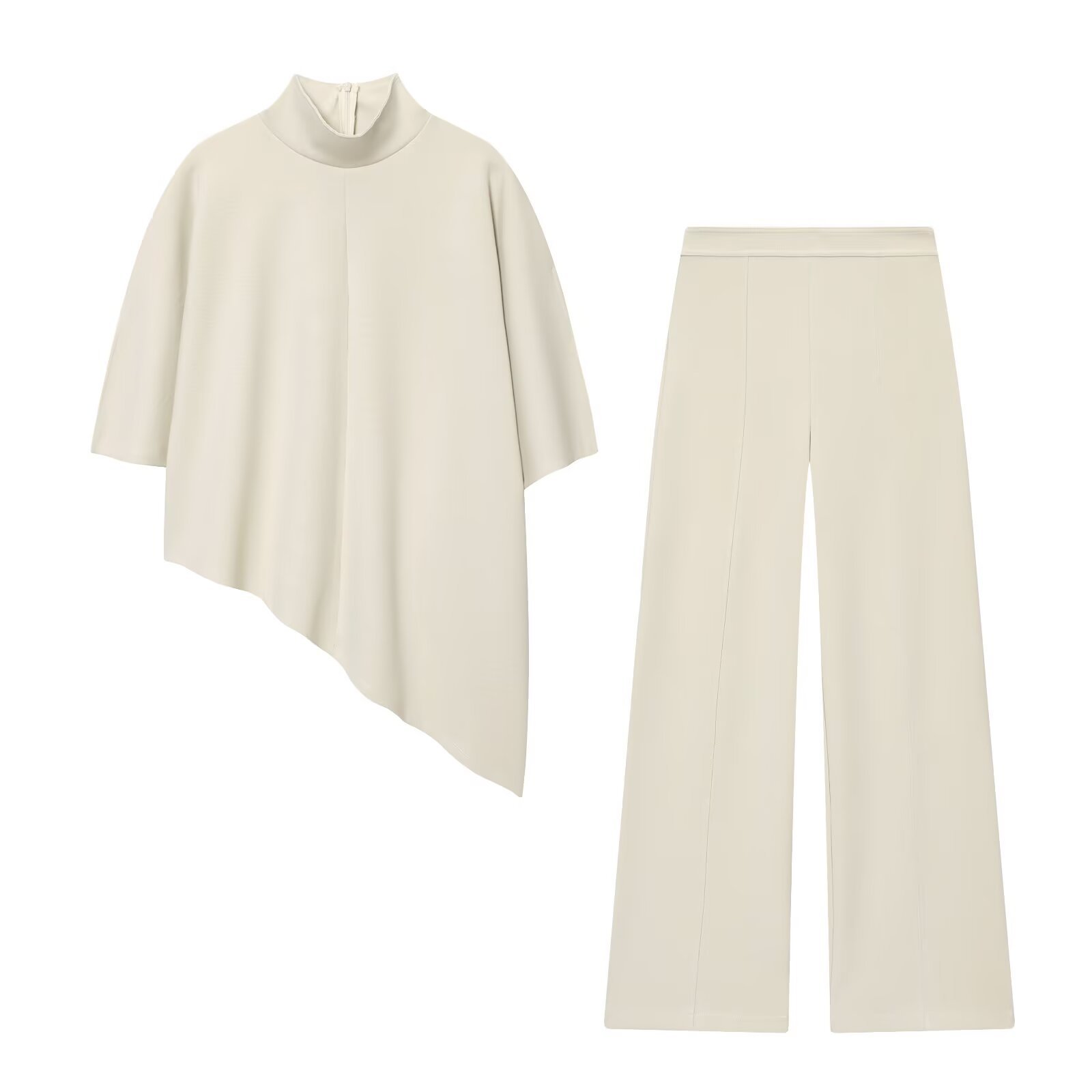 Asymmetric top+straight leg pants women's clothing