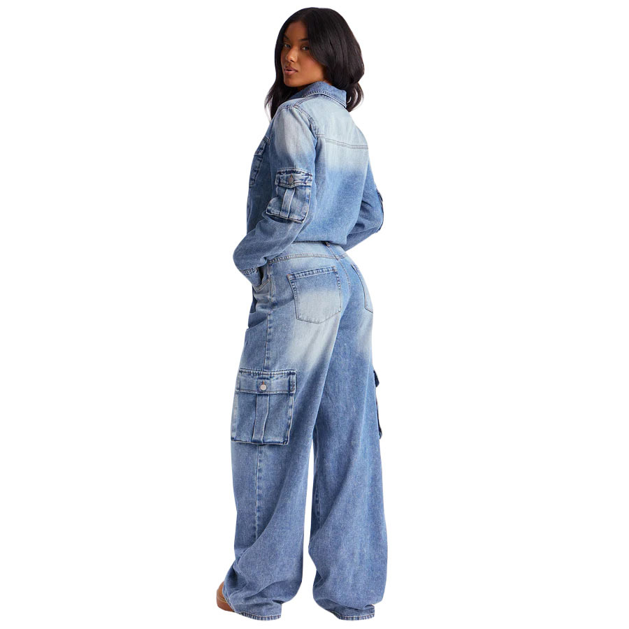 Long sleeved multi pocket wide leg pants - Image 4