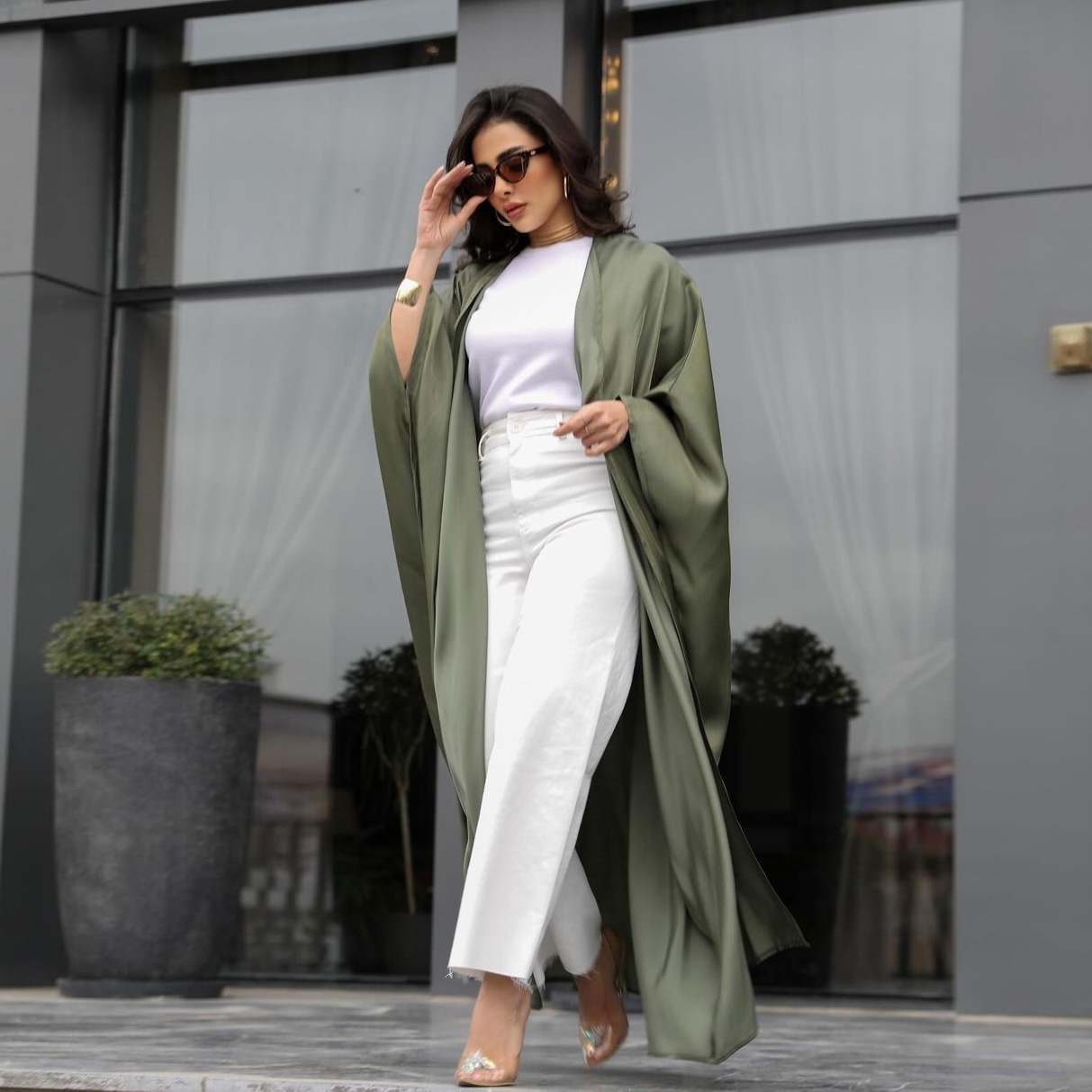Open Front Batwing Sleeve Robe Women's Solid Color Minimalist Outerwear Elegant Style - Image 5
