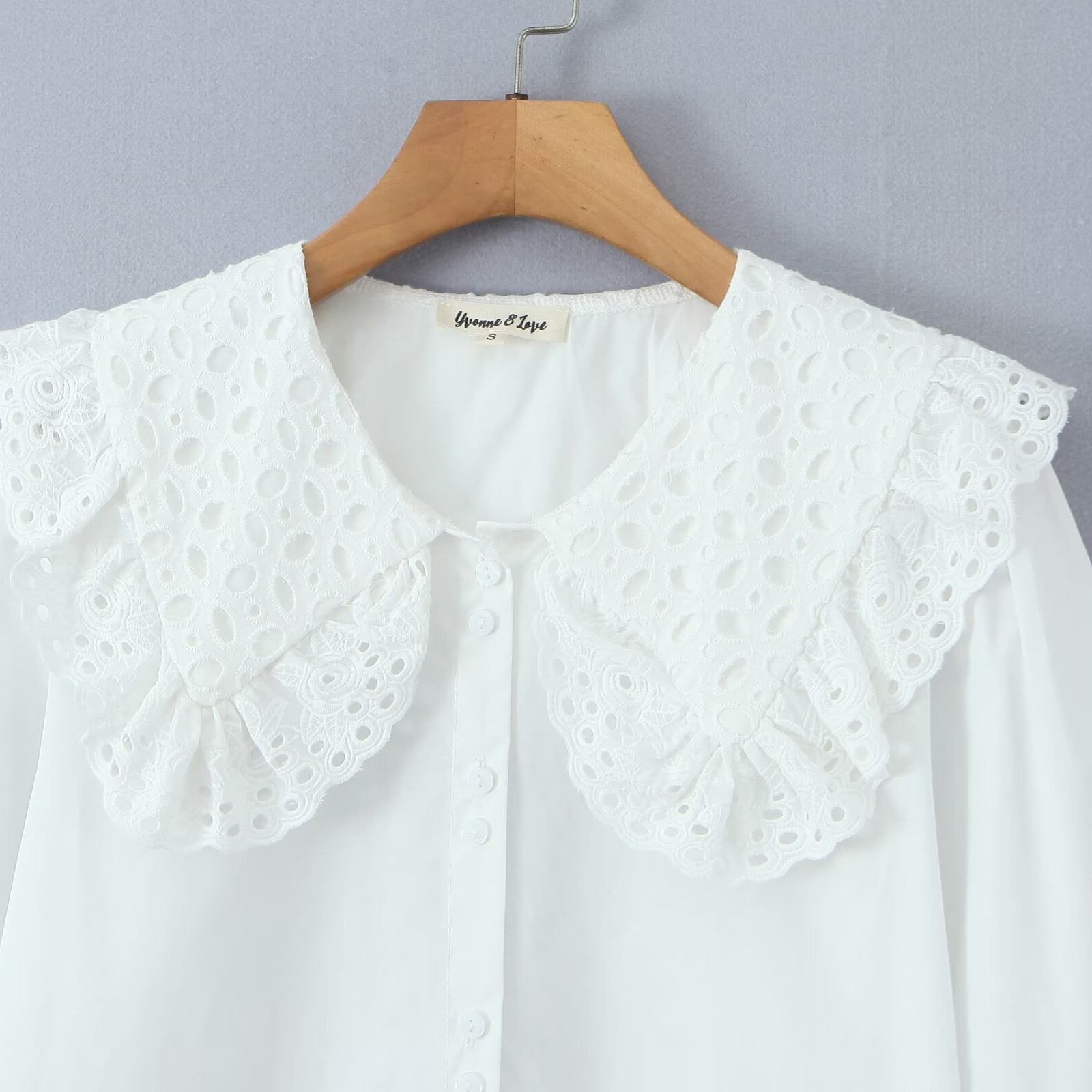 Lace patchwork doll collar loose shirt - Image 3