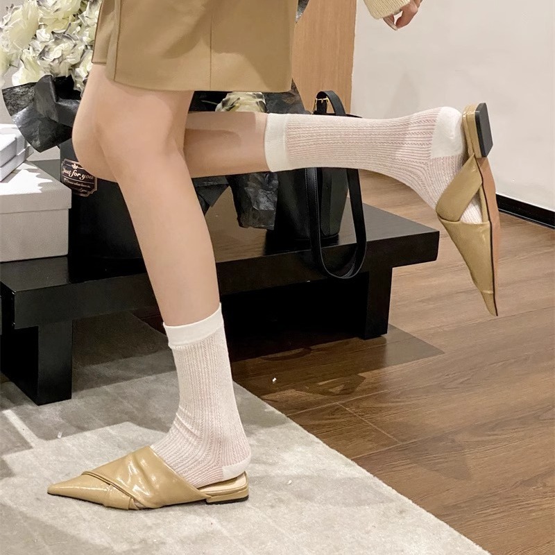 Cross pointed flat bottomed slippers with a toe wrap, half flat heel, soft soled women's sandals for external wear - Image 7