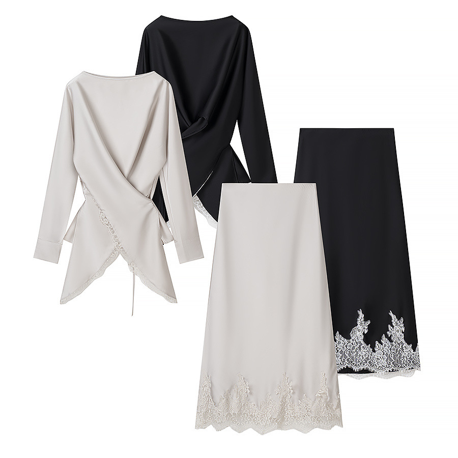 Irregular long sleeved top+long skirt set