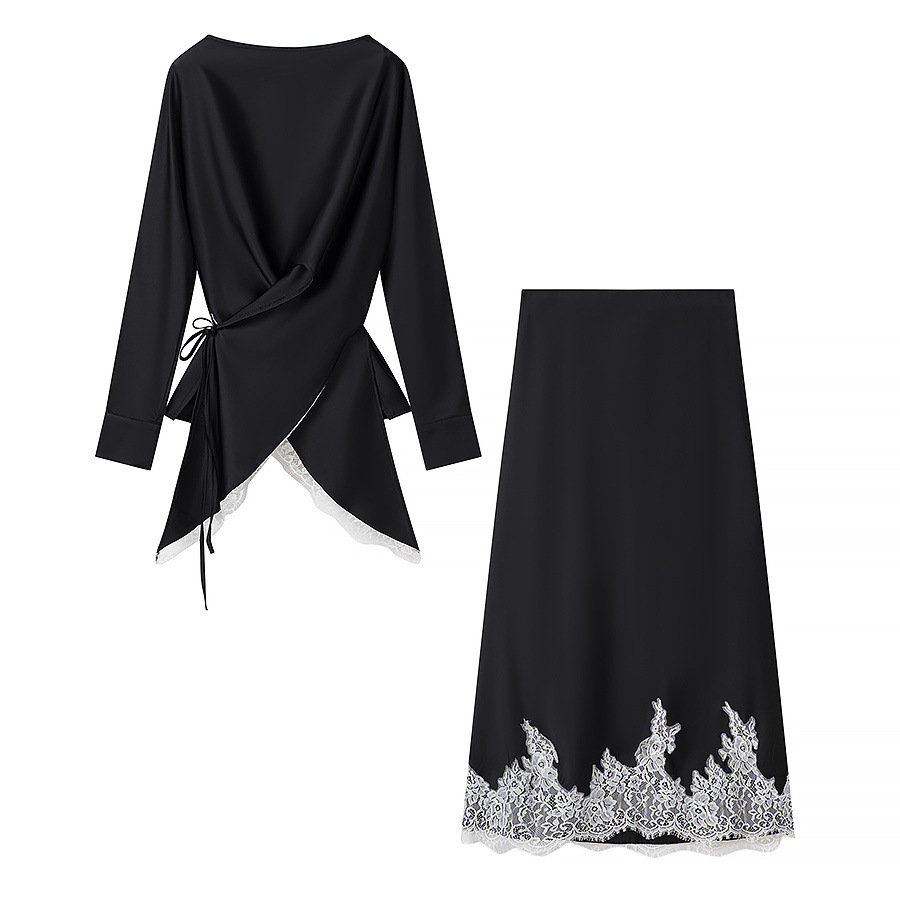 Irregular long sleeved top+long skirt set - Image 2