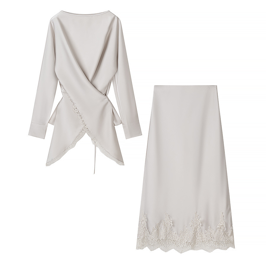 Irregular long sleeved top+long skirt set - Image 5