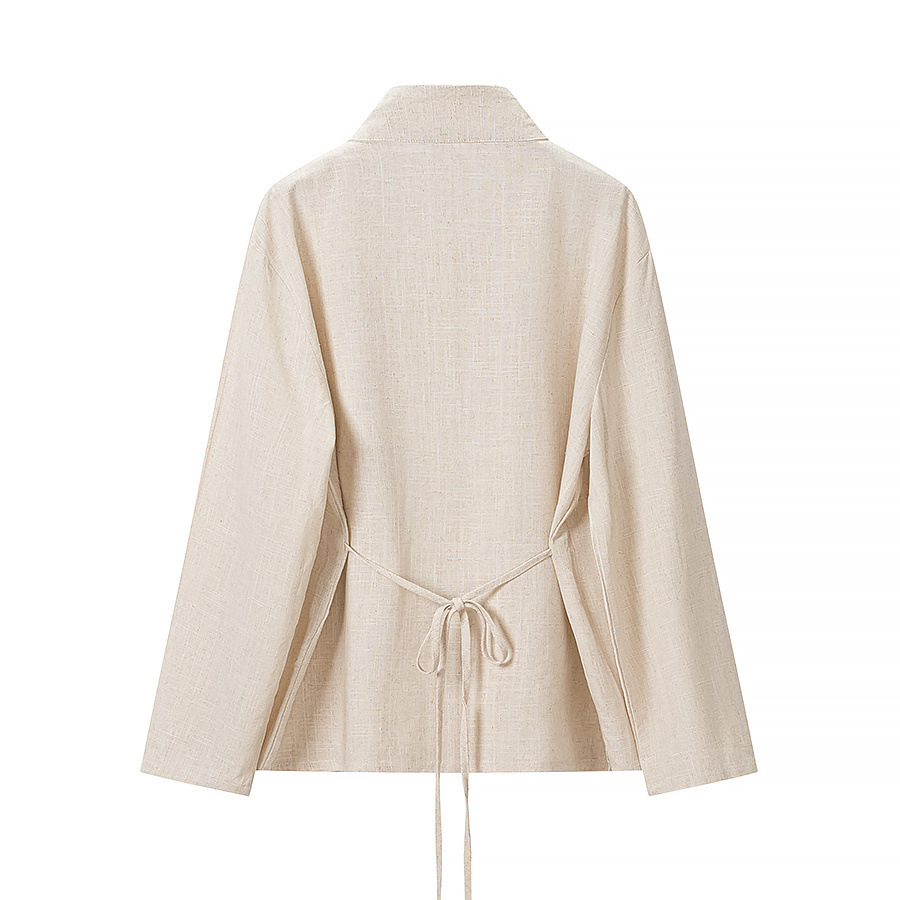 Cotton and linen long sleeved shirt+wide leg pants set - Image 3